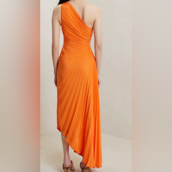 Alc Ltd 'Delfina' Orange Sleeveless One Shoulder Pleated Dress - Picture 2 of 6